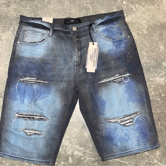 Jordan Craig Blue Distressed Jean Shorts - Picture 5 of 7